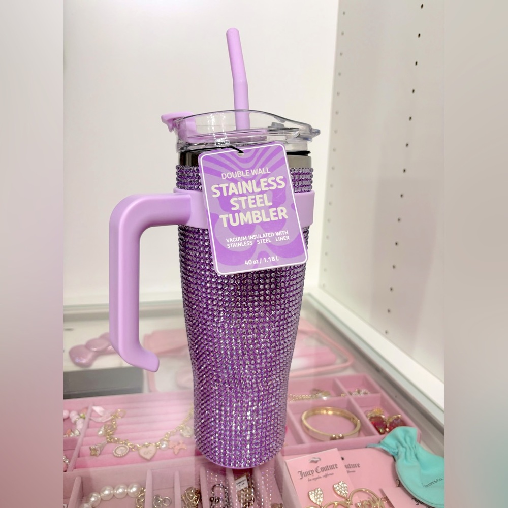 purple rhinestone stainless steel tumbler